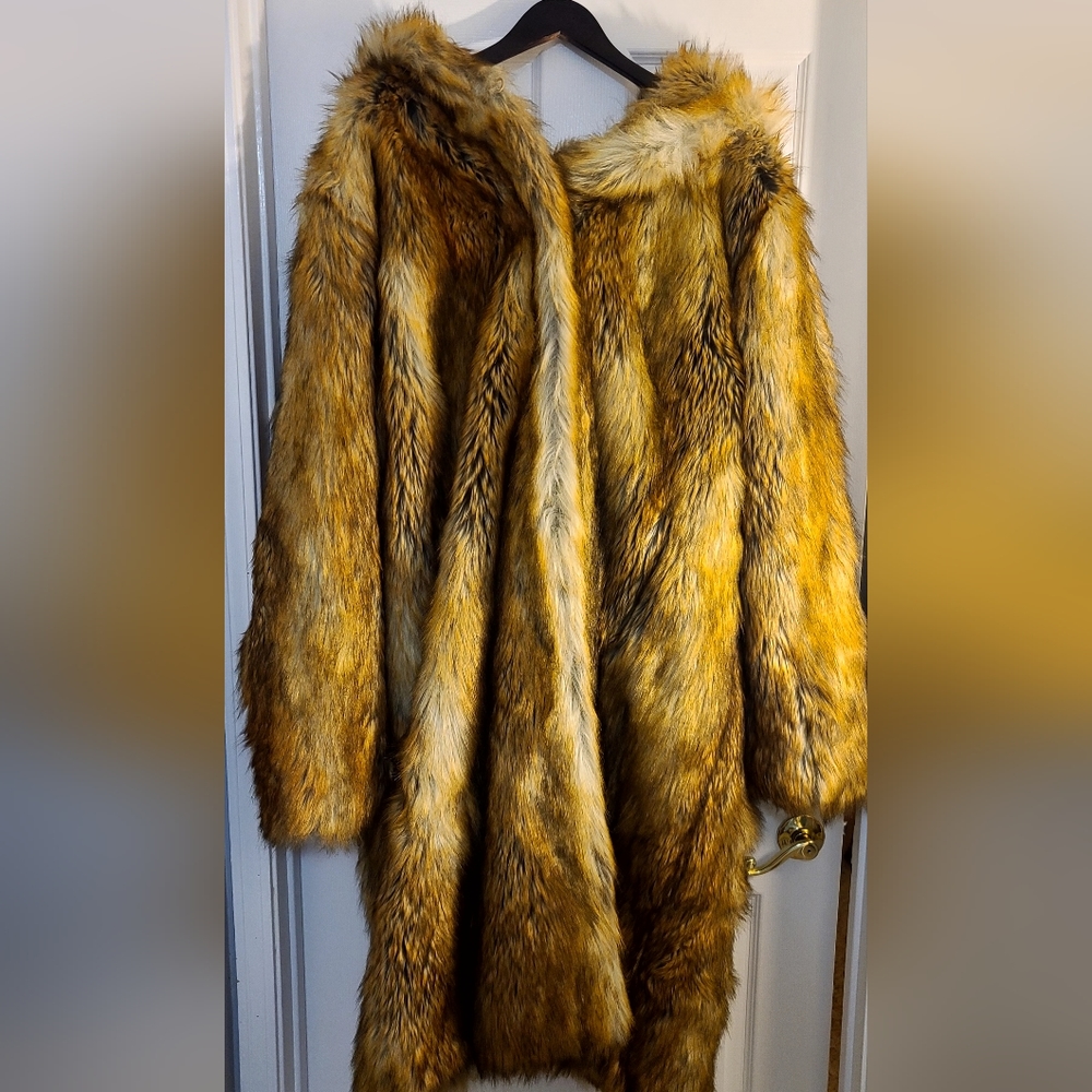 Full Length Faux Fur Coat with Hood.